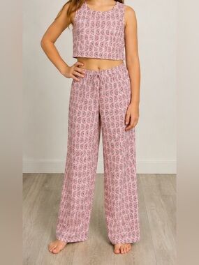 MNG By Mango Sz 9-10 (140cm) Girls Printed 100% Cotton Outfit Pants Tank Top